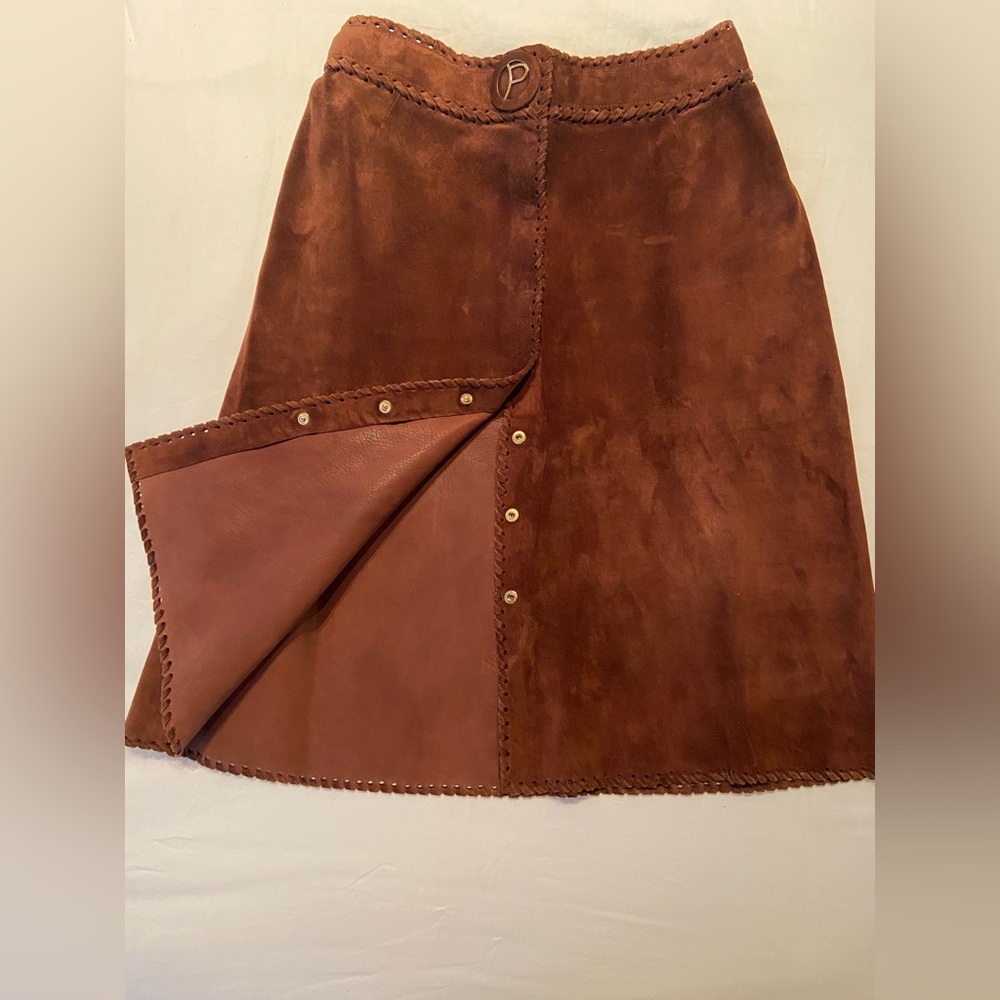 Authentic Italian Pirovano brown leather & suede skirt.